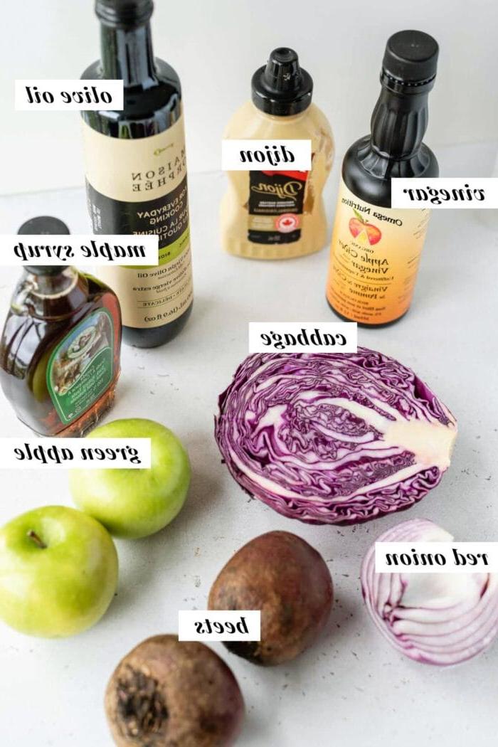 Appel Beet Slaai 3 Gemerkte bestanddele vir 'n beet-, appel- en koolslaai.