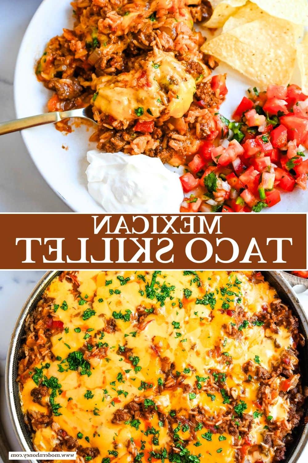 Μεξικάνικη Τυρένια Τηγανιά με Κιμά Τάκο και Ρύζι 6 Αυτή η Λαχταριστή Τηγανιά Τάκο Ρύζι με Τυρί είναι ένα χορταστικό γεύμα που ετοιμάζεται σε ένα μόνο σκεύος και συνδυάζει όλες τις αγαπημένες σας γεύσεις Tex-Mex σε λιγότερο από 30 λεπτά. Αυτή η μεξικάνικη Τηγανιά Τάκο είναι γεμάτη με καρυκευμένο κιμά, άβραστο ρύζι και κομμένες ντομάτες, τα οποία σιγοβράζουν σε ένα αρωματικό μείγμα ζωμού βοδινού και μπαχαρικών μέχρι να μαλακώσουν τέλεια και στη συνέχεια καλύπτονται με λιωμένο τυρί. Μια συνταγή που σίγουρα θα λατρέψουν όλοι, ιδανική για οικογένειες και πολυάσχολες καθημερινές βραδιές.