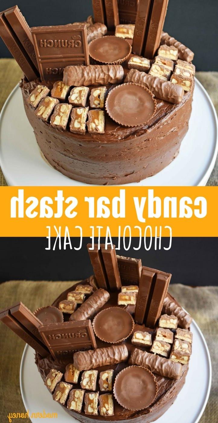 A chocolate lover's dream cake! A 5 star rated chocolate cake topped with rich chocolate buttercream frosting and your favorite chocolate candy bars. Chocolate candy bar cake topped with Snickers, Reeses, Kit Kat, Crunch, and Twix. www.yamne.com