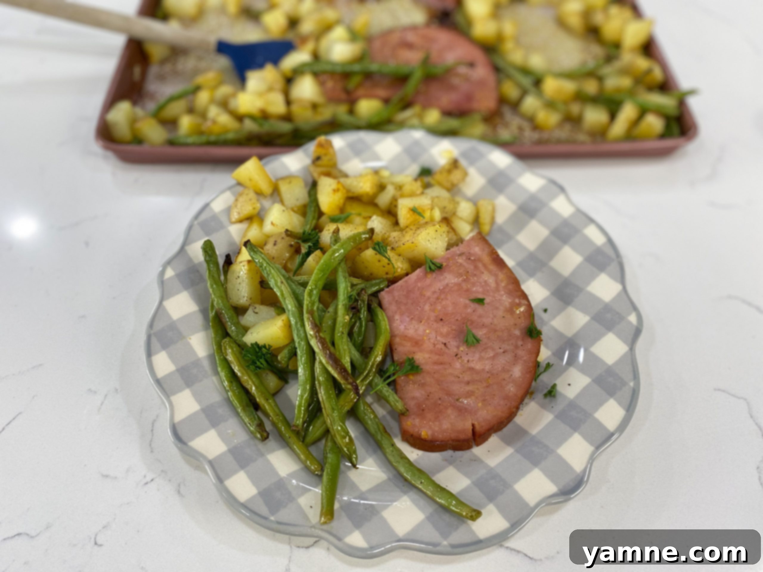 One-Pan Honey Mustard Ham, Green Beans, and Potatoes 1 featured 13411