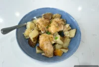 Golden Garlic Butter Chicken Thighs with Roasted Potatoes