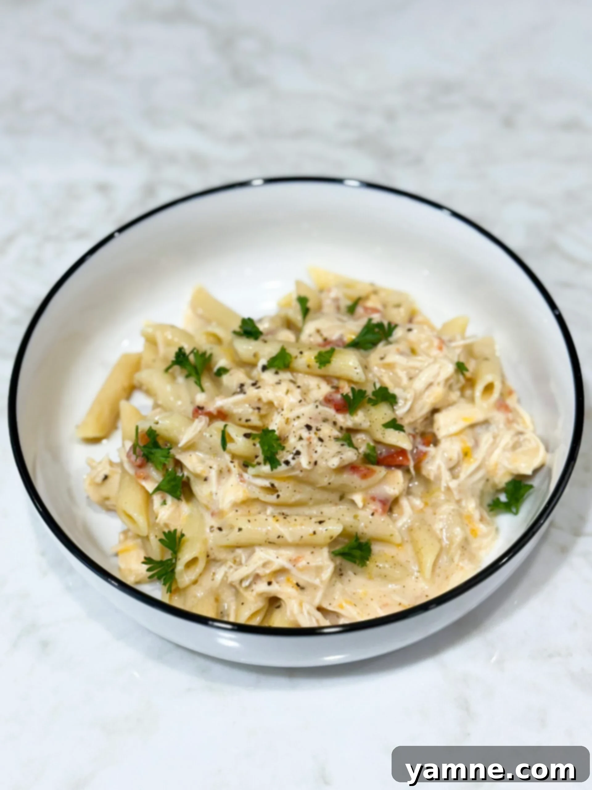 Easy Slow Cooker Creamy Rotel Chicken Pasta 1 featured 16225