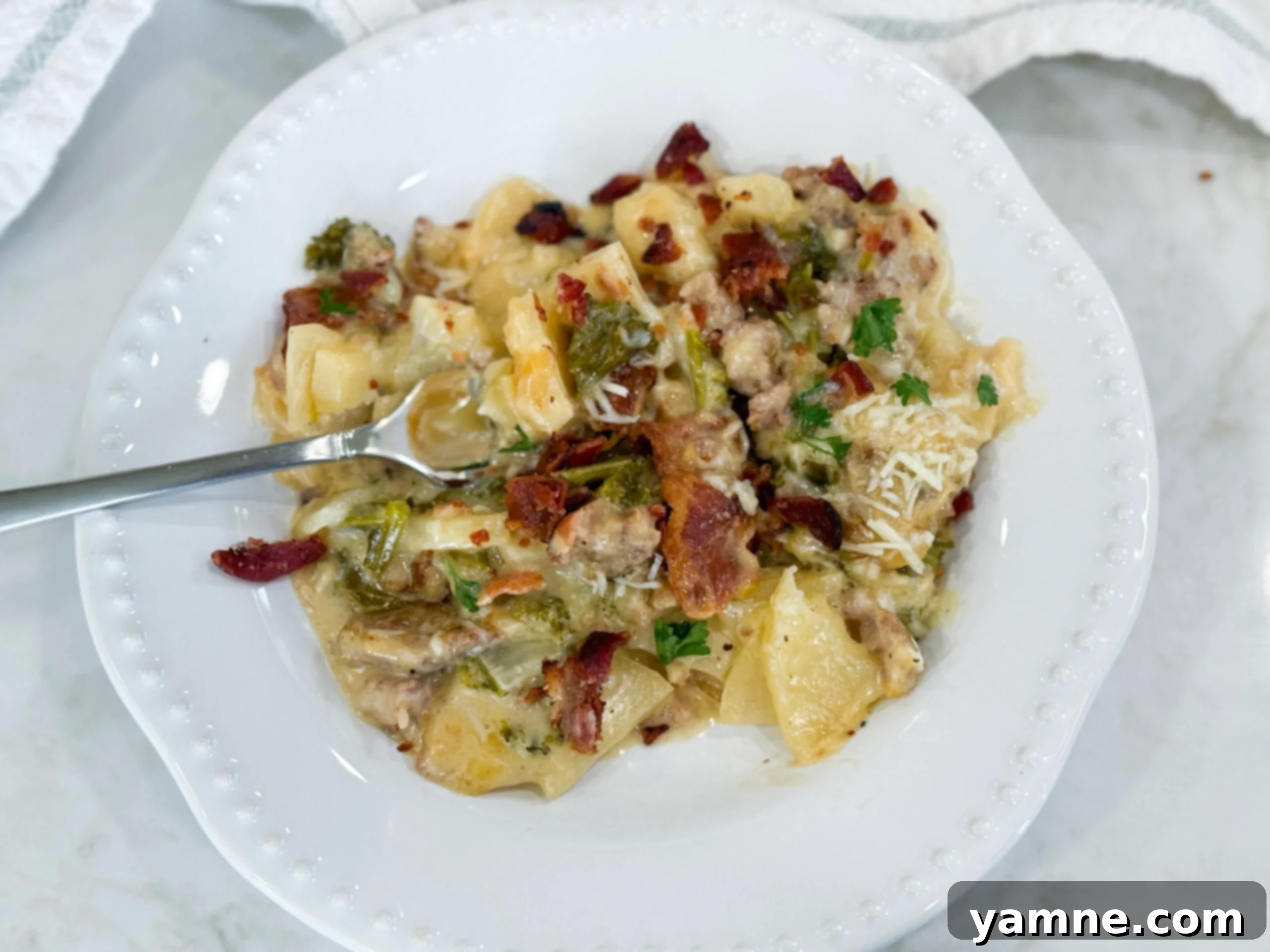 Creamy Zuppa Toscana Sausage Potato and Kale Bake 1 featured 33021