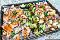 Sheet Pan Chicken Bacon Ranch Dinner with Broccoli and Potatoes