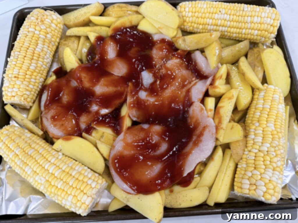 Sheet pan BBQ chicken bake