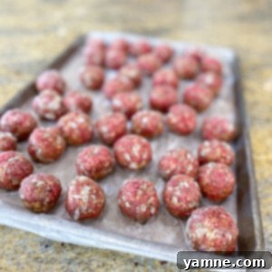 Perfectly cooked Italian style meatballs, ready for freezing or serving.