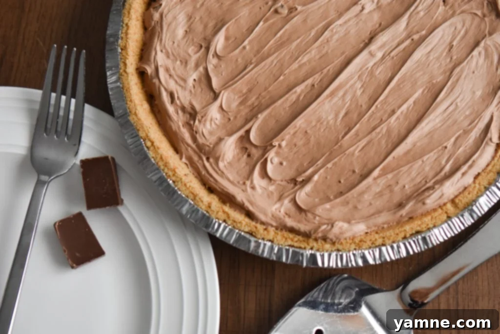 The finished No-Bake Hershey’s Chocolate Pie, beautifully garnished