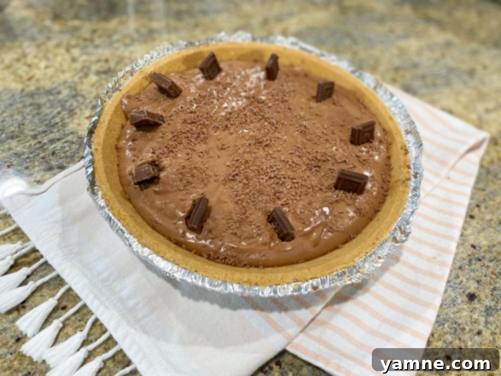 Decadent No-Bake Hershey's Chocolate Pie, a creamy summer dessert from Julia Pacheco