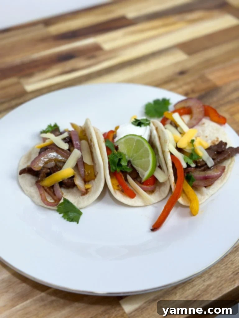 Close up of sheet pan steak fajitas