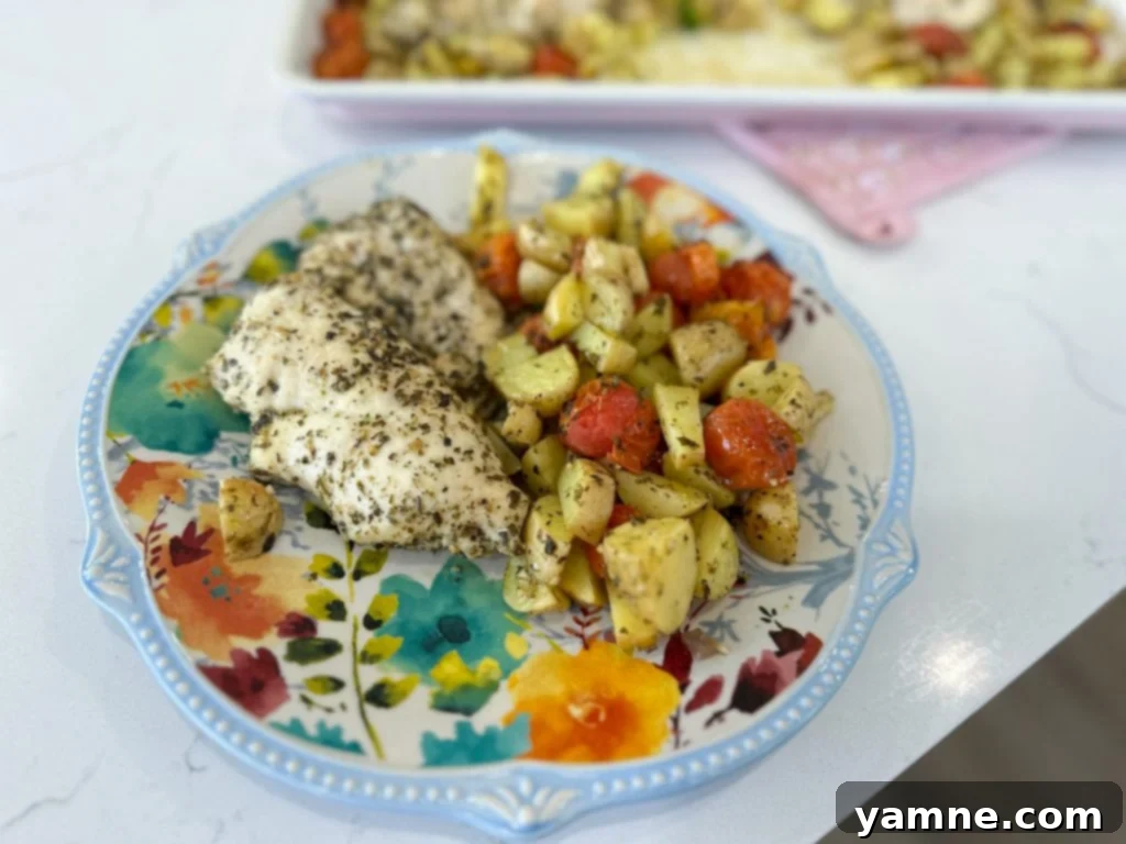 Pesto Chicken Sheet Pan Dinner 4 Finished sheet pan pesto chicken