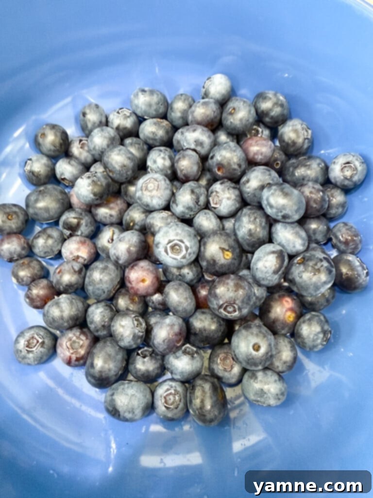 Freshly washed blueberries ready for the salad