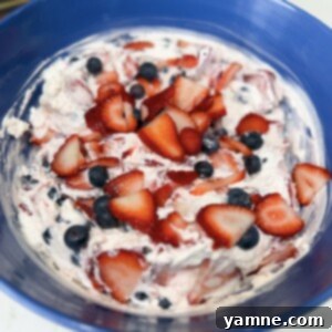 Delicious Red White and Blue Cheesecake Fruit Salad