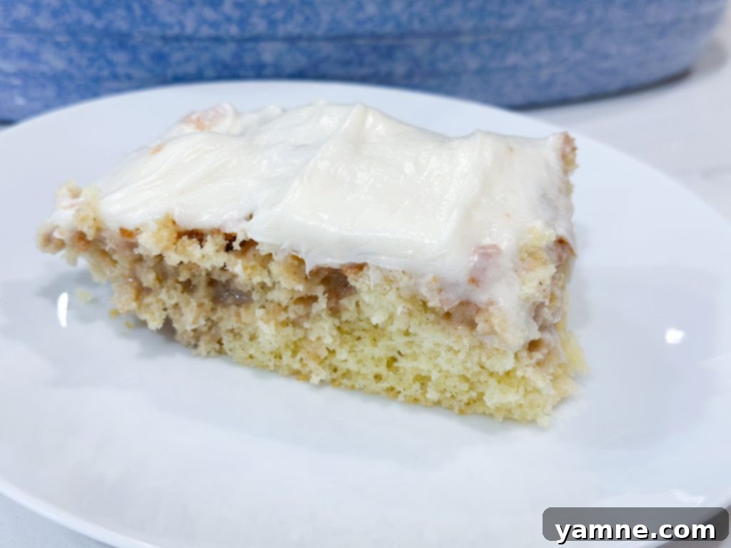 Cinnamon Roll Poke Cake Ready to Frost