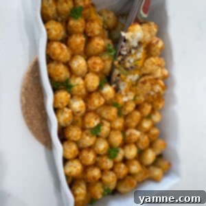 Delicious Easy Tater Tot Casserole with golden crispy tater tots and melted cheese