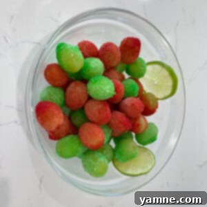 Sour Patch Grapes 2 Sour Patch Grapes on a sheet pan, ready to be frozen.
