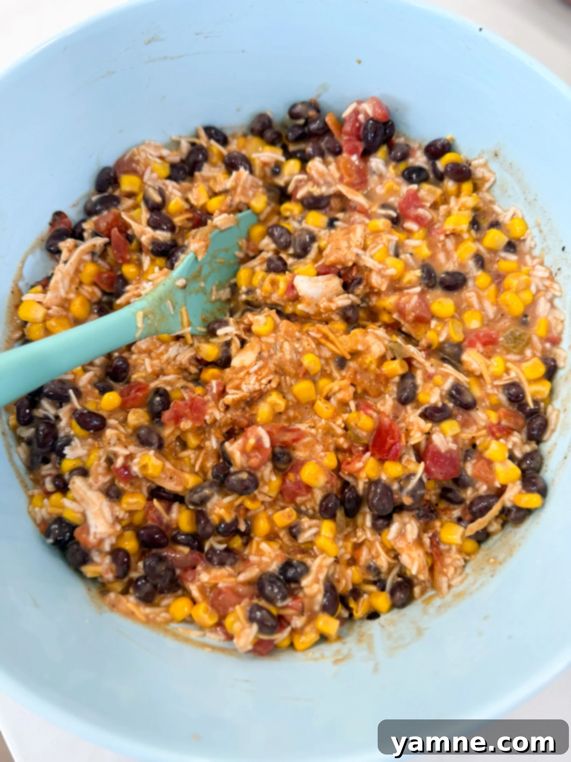 Mixing casserole ingredients in bowl