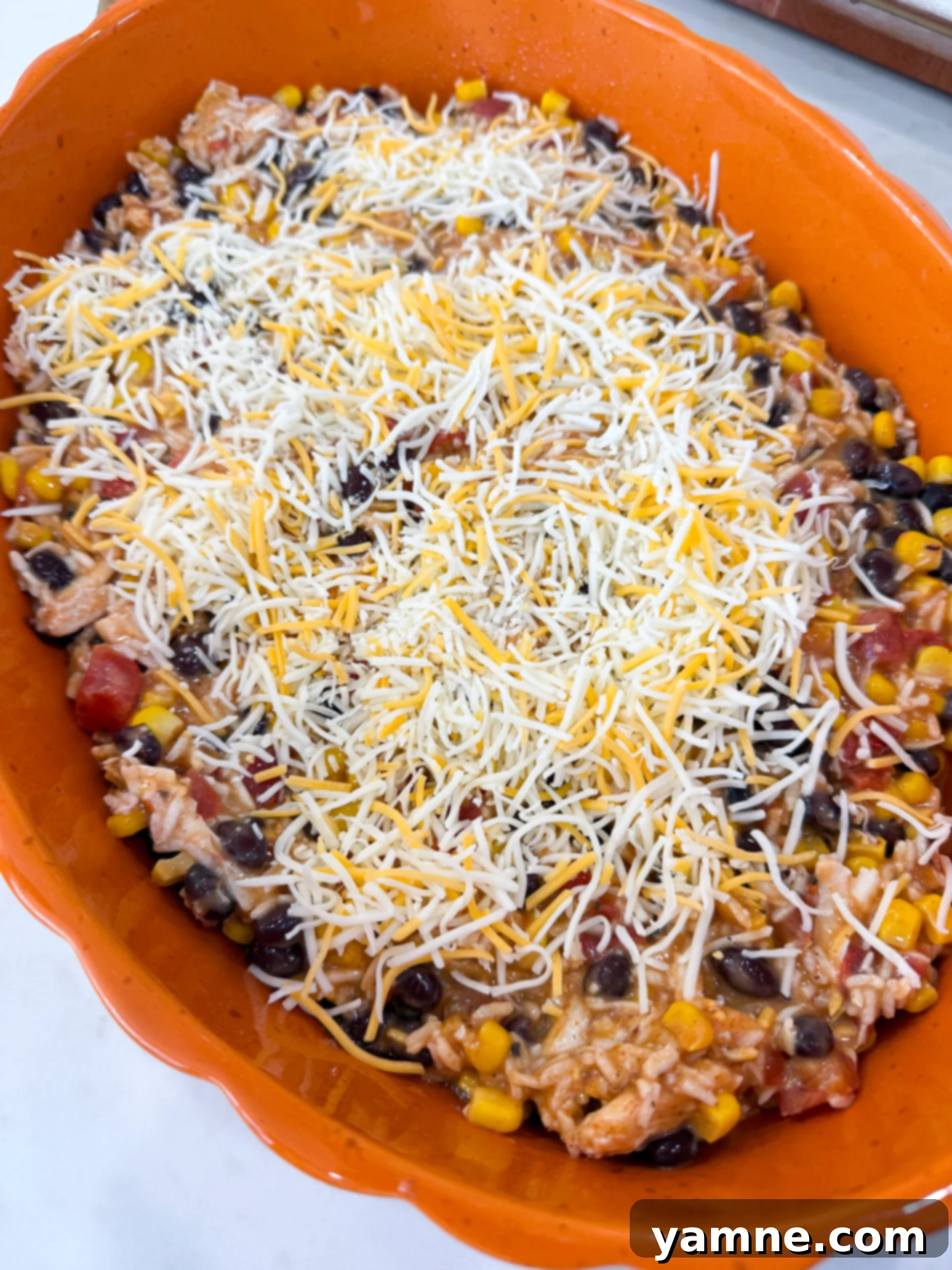 Spreading casserole mixture in baking dish