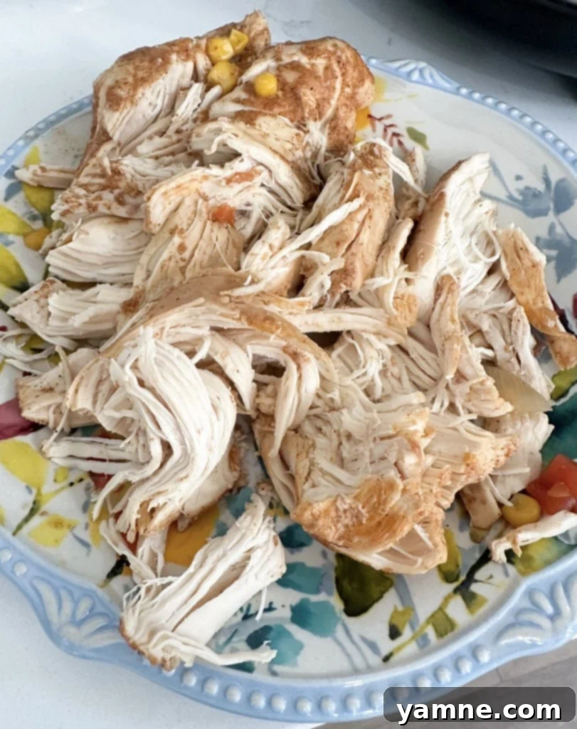 Effortless Chicken Tortilla Soup: A Slow Cooker Delight 4 Shredding chicken for slow cooker soup