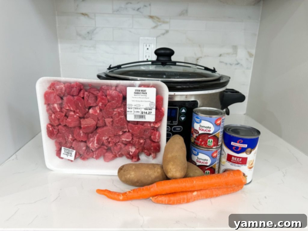Effortless Slow Cooker Beef Stew 2 Hearty Slow Cooker Easy Beef Stew ingredients ready to go