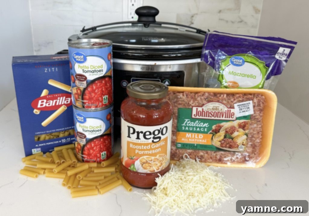 slow cooker baked ziti ingredients