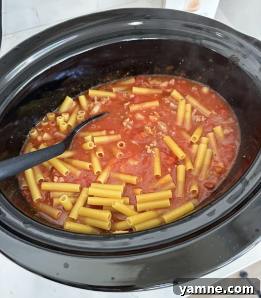 slow cooking the baked ziti
