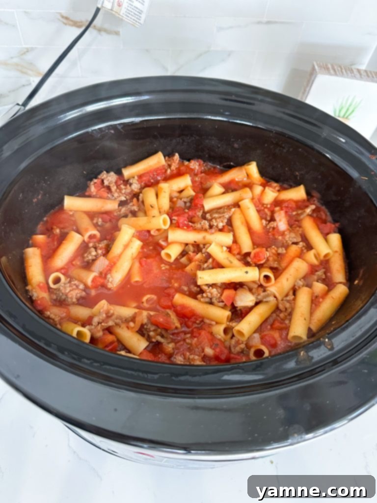 cooked pasta in slow cooker baked ziti