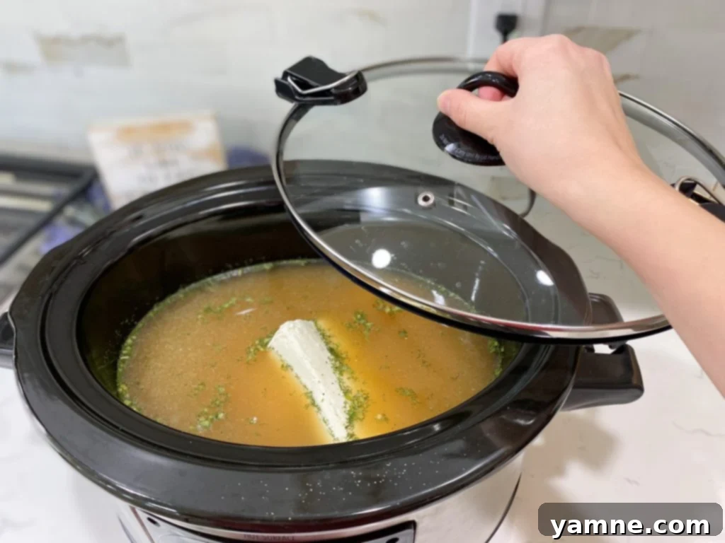 Irresistible Slow Cooker Crack Chicken Soup 4 Close-up of creamy Slow Cooker Crack Chicken Soup in a pot