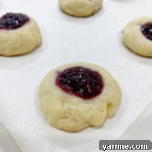 Delicious Raspberry Thumbprint Cookies with a buttery crust and sweet red jam filling.