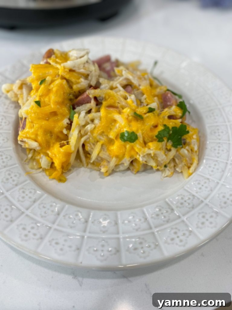 Easy Crockpot Hash Brown Casserole 3 Close-up of fresh ingredients for Slow Cooker Hash Brown Casserole, including kielbasa, cheese, and hash browns.