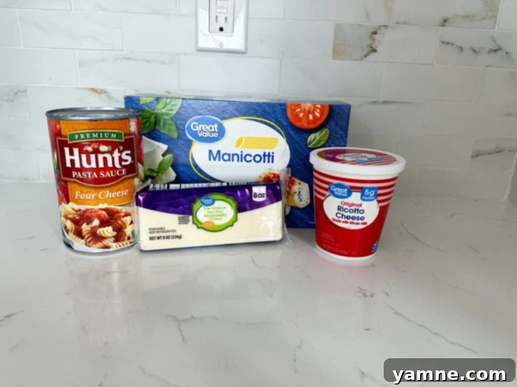 Easy Cheese Manicotti with melted cheese and rich sauce, fresh out of the oven.