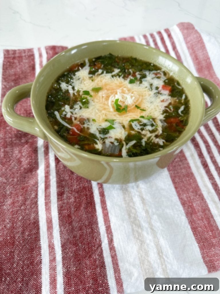 Serving White Bean and Spinach Soup
