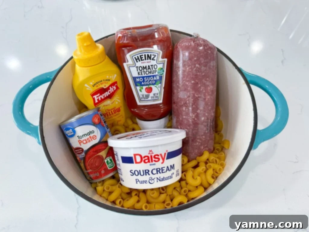 Delicious one-pot cheeseburger pasta with melted cheese and ground beef