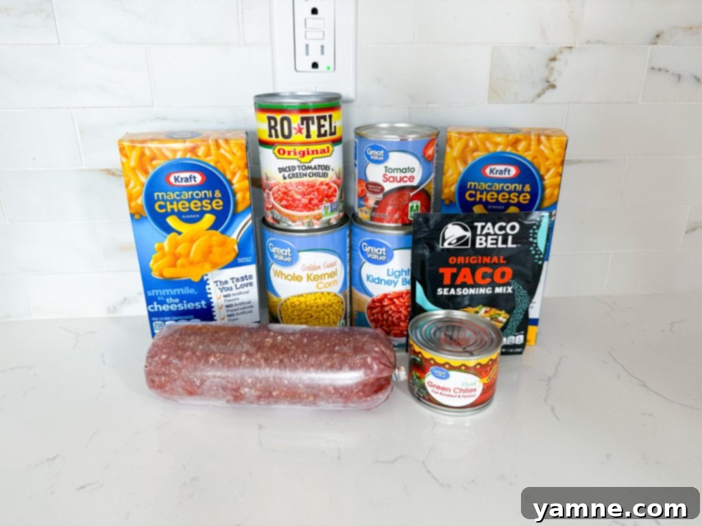 Close-up of bubbling Southwest Mexican Macaroni and Cheese Casserole with melted cheese