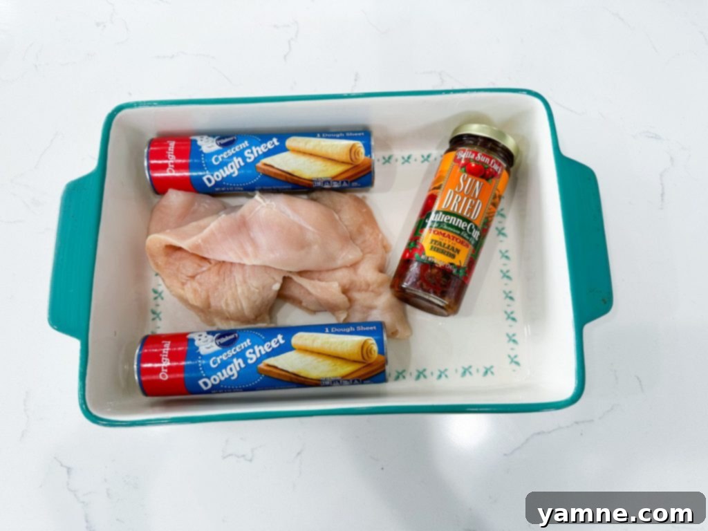 Chicken Wrapped in Crescent Rolls with Sun-Dried Tomato Cream Sauce