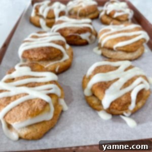 Sweet Cinnamon Swirl Biscuits 7 Finished Cinnamon Roll Biscuits with cream cheese icing