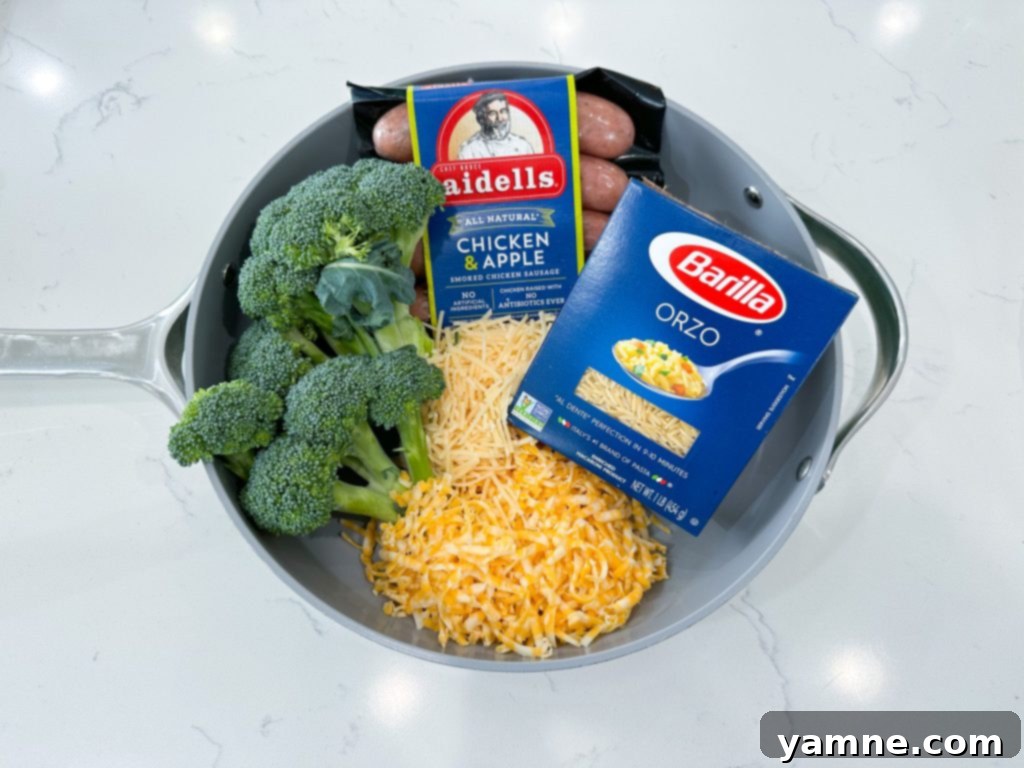 Delicious One-Pot Chicken Sausage Orzo Skillet with Fresh Broccoli