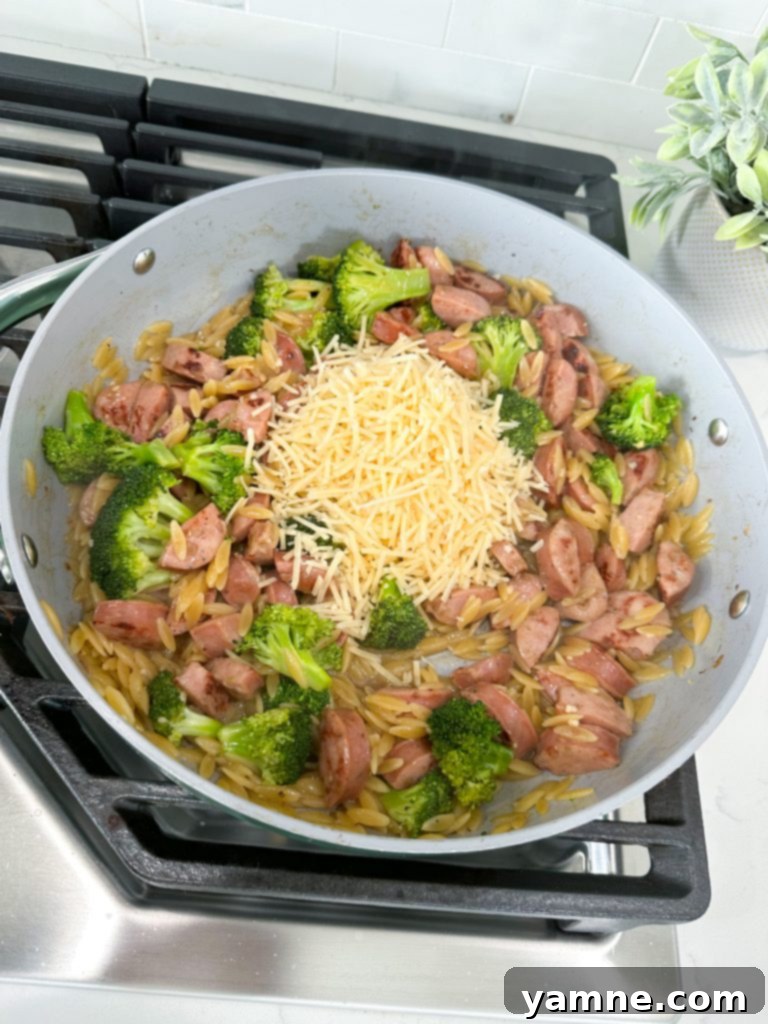 Simmering One-Pot Chicken Sausage Orzo Skillet