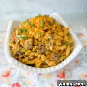 Doritos Taco Pasta Salad in a round dish