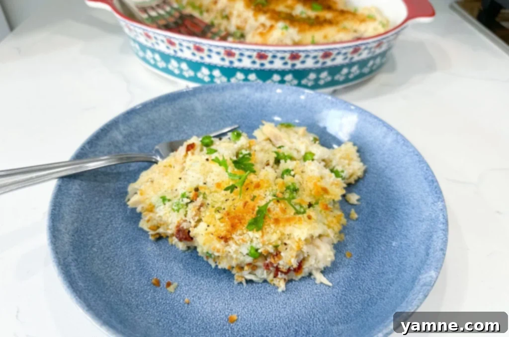 Chicken Alfredo Rice Casserole, a gourmet dump and go casserole for dinner