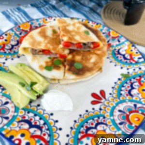 Close-up of a delicious steak fajita quesadilla