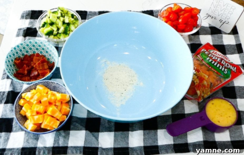 Tuscan Ranch Pasta Salad 4 Cubed cheddar cheese ready for the pasta salad.