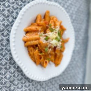 Round image of creamy one-pot pasta