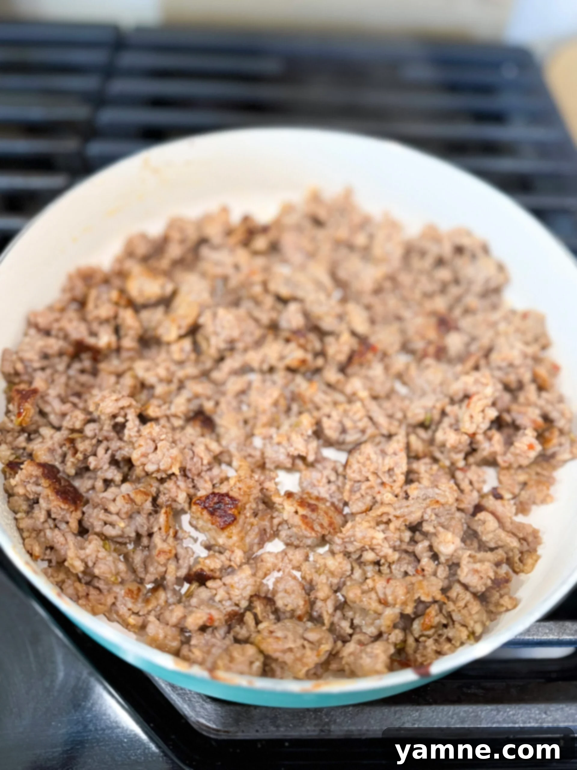 Browning sausage for lasagna soup