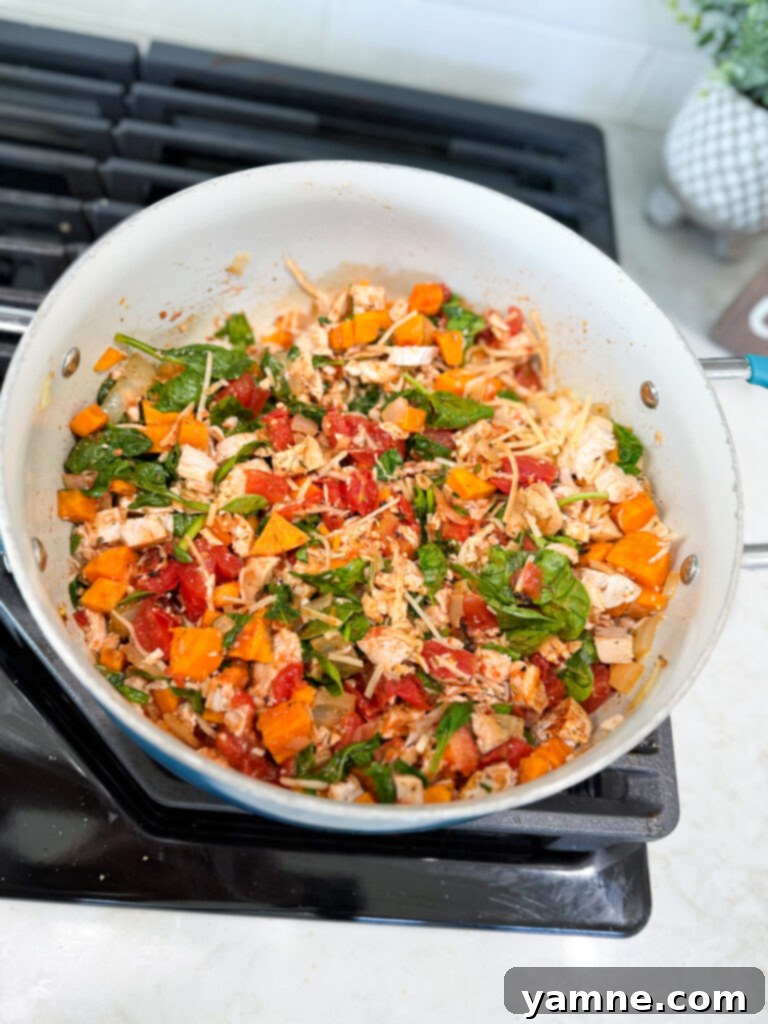 Close-up of easy chicken and sweet potato dinner
