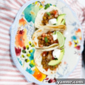 Delicious Lentil Salsa Tacos served in tortillas with fresh toppings
