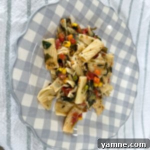 Delicious and colorful Veggie Pasta dish ready to be served