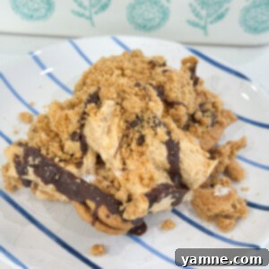 Decadent Nutter Butter Fudge Ice Box Cake topped with crushed cookies and chocolate drizzle