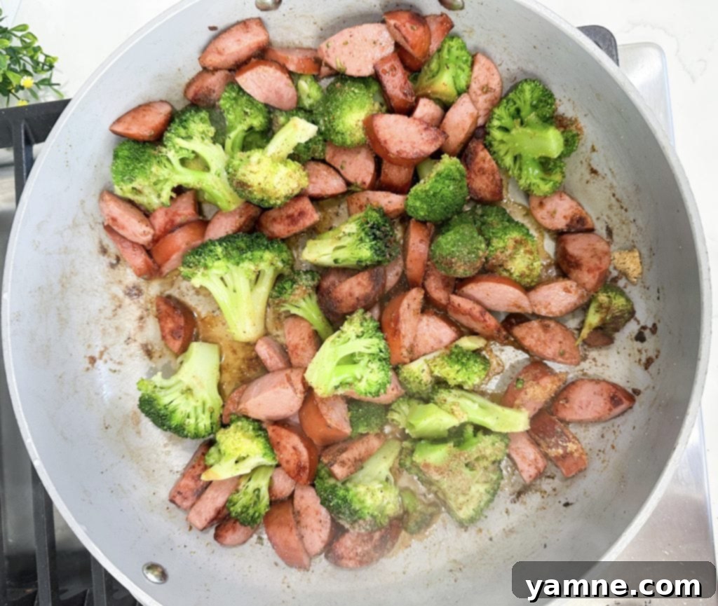 Five Dollar Smoked Sausage Mac and Cheese 5 Cooking Sausage and Broccoli