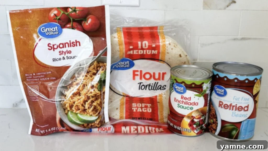 Ingredients for bean and rice enchiladas