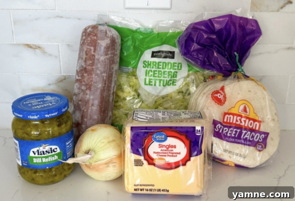 Cheeseburger Tacos 2 Easy hamburger tacos ingredients laid out